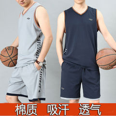 山力達迪夏の大きいサイズの綿の袖なしのバスケットボールの服のスポーツのスーツの男性のベストの半ズボンの中年のフィットネスのランニング