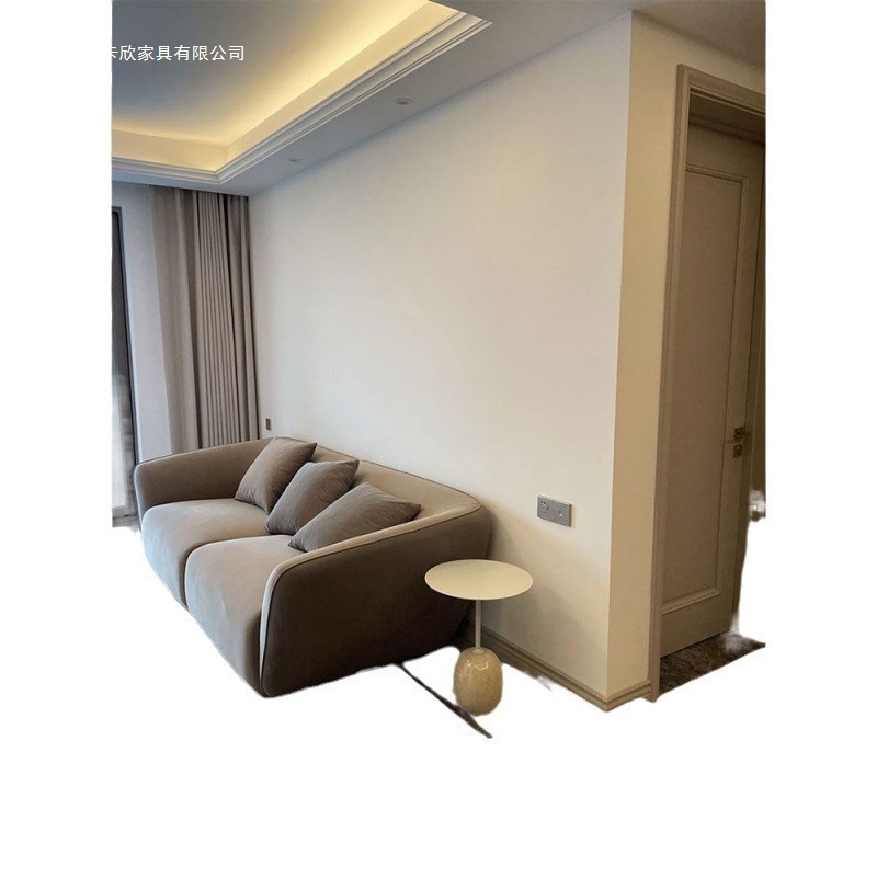极简大理石软装设计师样板房卧室北欧沙发边角几圆形边几铁艺|undefined
