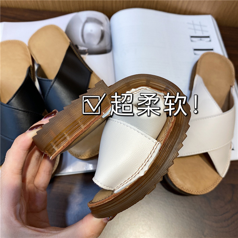 Summer Bi Ready for Softness! Any Folded Cowhide Cross Flats Slippers Women's Sandals Women's Flats Slippers A40163