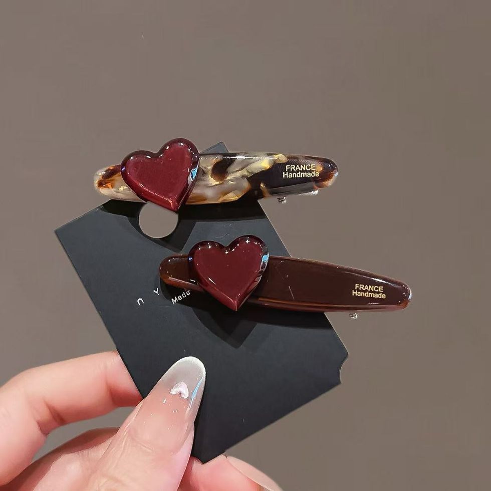 Korean Chocolate Red Heart Side Hairpin French New Style High-End Bangs Clip Trendy Hairpin Hair Clip