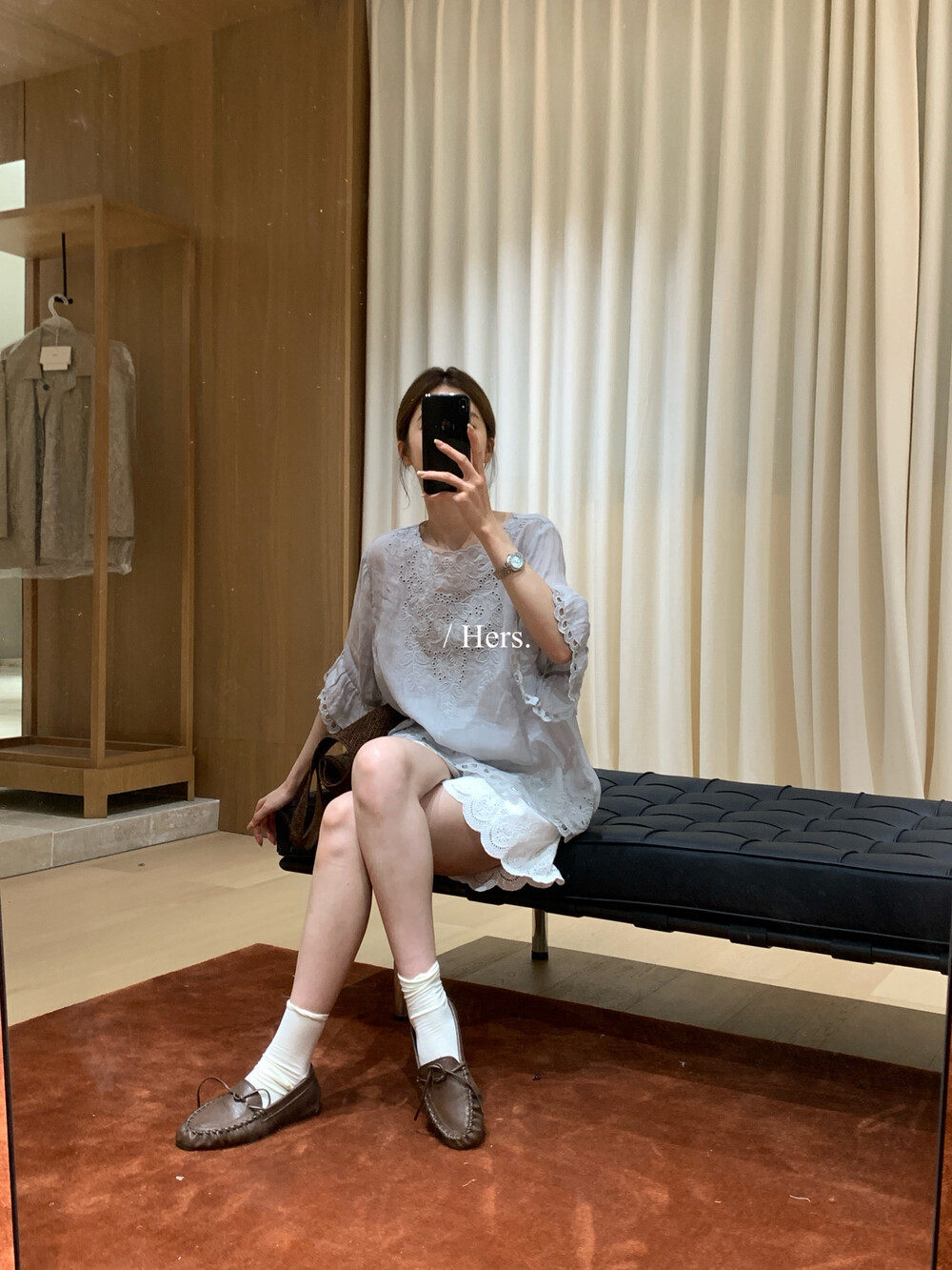Áo sơ mi tay ngắn nữ ren hở lưng phong cách Pháp — Xanh da trờicolor, màu mơ chi tiết 27