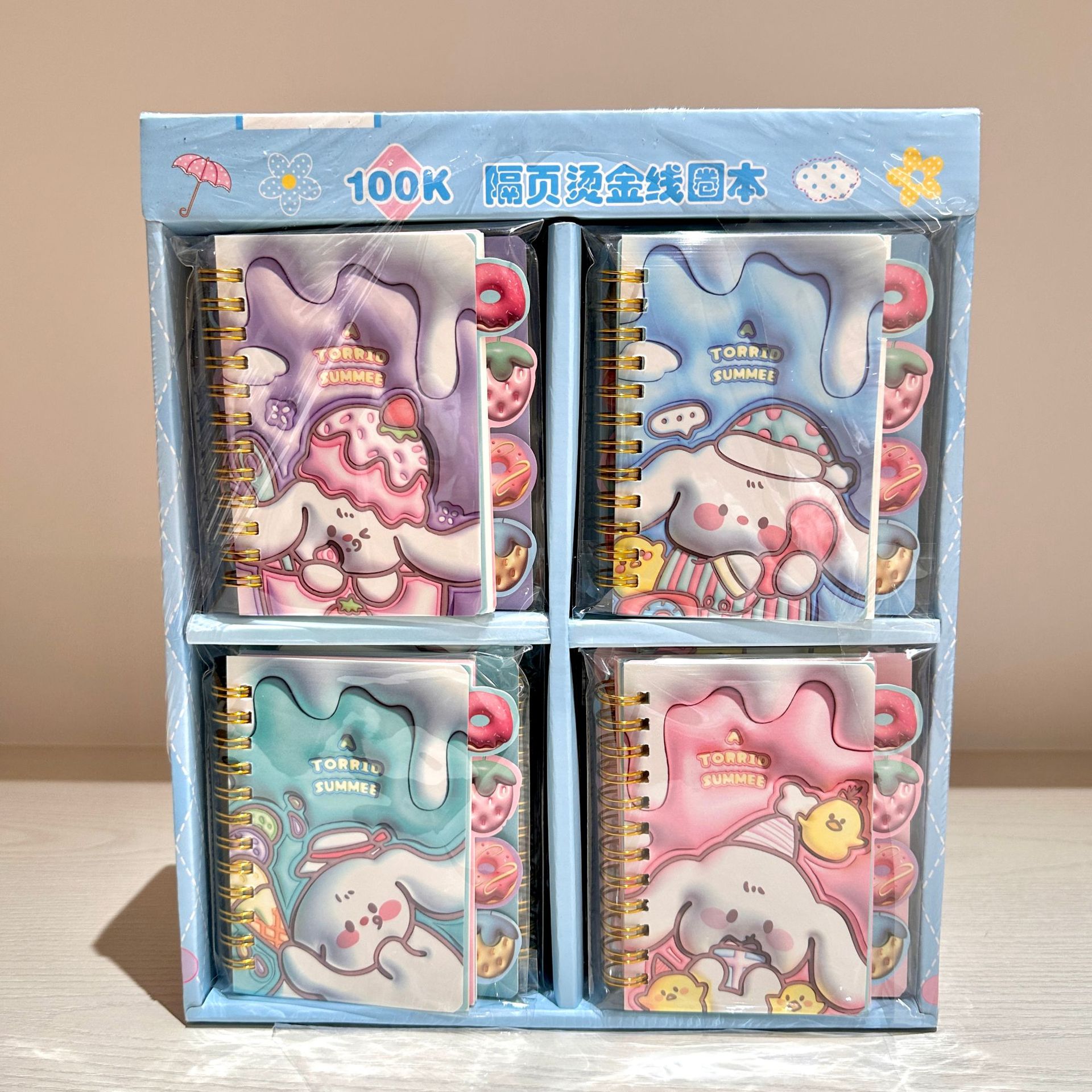 Caricatura de dibujos animados conejo orejas largas 100K cuaderno de bobina lindo cuaderno de notas estudiantes de alto valor de estampado de oro cuaderno de notas cuaderno diario