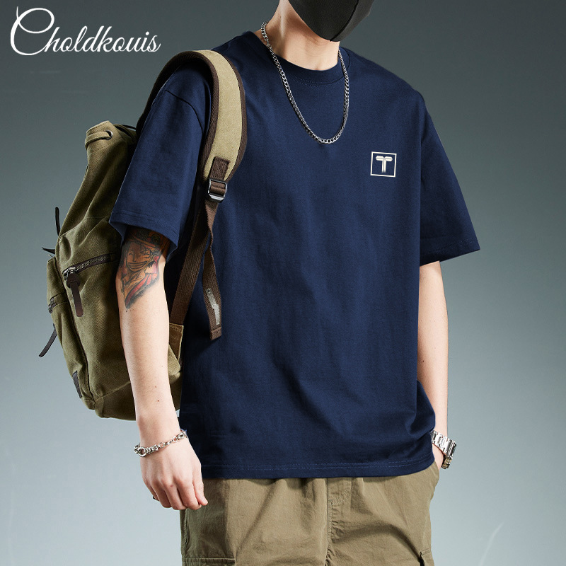 Pure Cotton Heavy-weight Short-sleeved T-shirt Men's Summer American Style Retro Hong Kong Style Ins Trendy Brand T-shirt Half-sleeved White Base Shirt