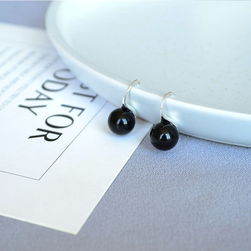 Japanese and Korean niche design retro personalized silver black onyx minimalist cool temperament high-heeled shoes earrings earring for women