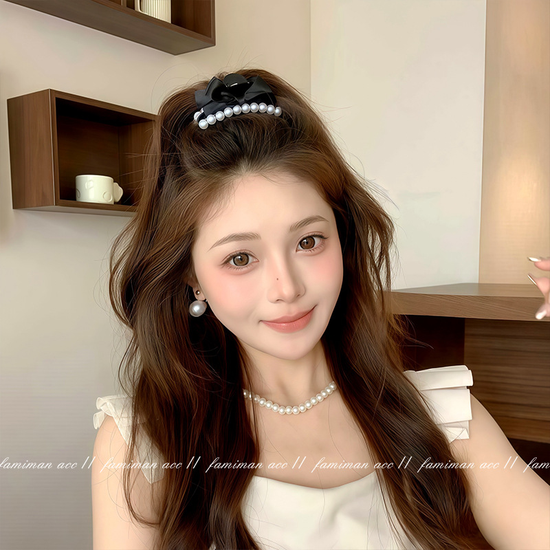 진주 리본 헤어 그립 세트