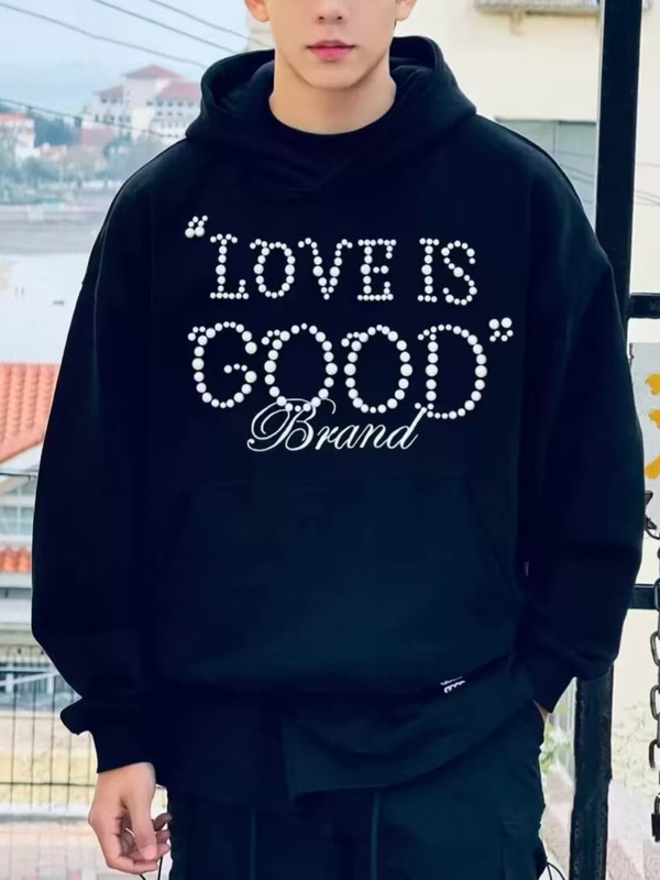 跨境春秋卫衣GOOD高级感钉珠轻奢时尚男女情侣外贸欧美连帽衫外套|undefined