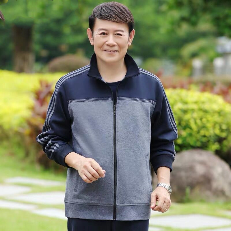 New Middle-aged and Elderly Men's Sports Suit Spring and Autumn Dad's Coat Long-sleeved Trousers Two-piece Grandpa Clothes