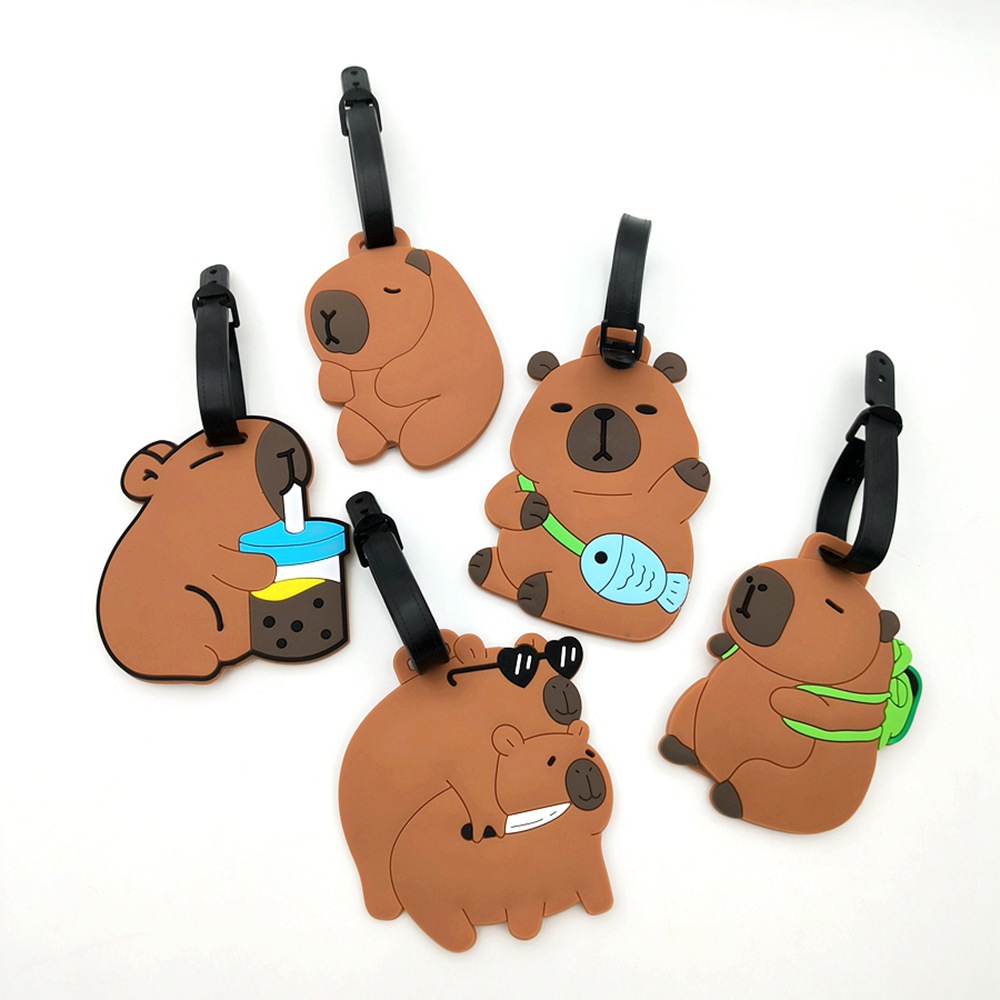 Cross-Border Hot-Selling Capybara Animal Luggage Tag Pvc Soft Plastic Pendant Tag Anti-Loss Logo Name Tag Batch