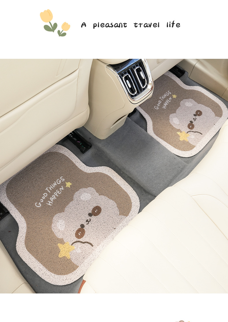 Blue Rain Cartoon Car Floor Mats Creative Wire Circle Cute Brown Bear Anti-Slip Floor Mats Decorative Car Universal Floor Mats for Women
