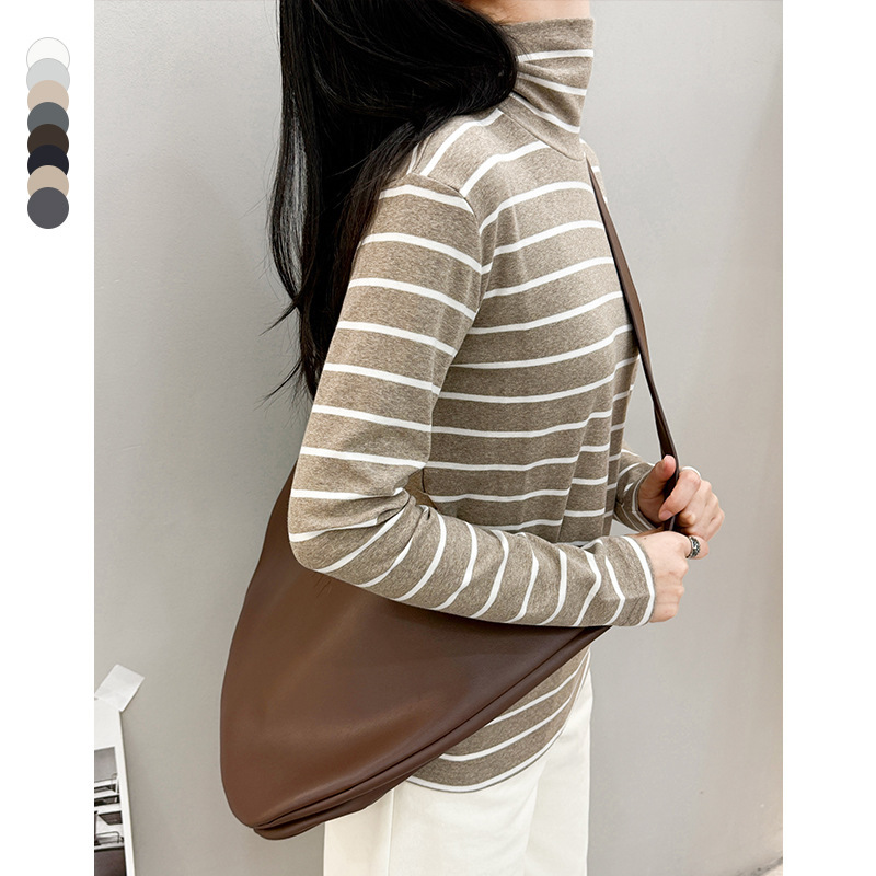 Sudachi New Versatile Women's Base Layer Top, Pure Cotton Striped Inner High-Neck Striped High-Elastic Base Shirt