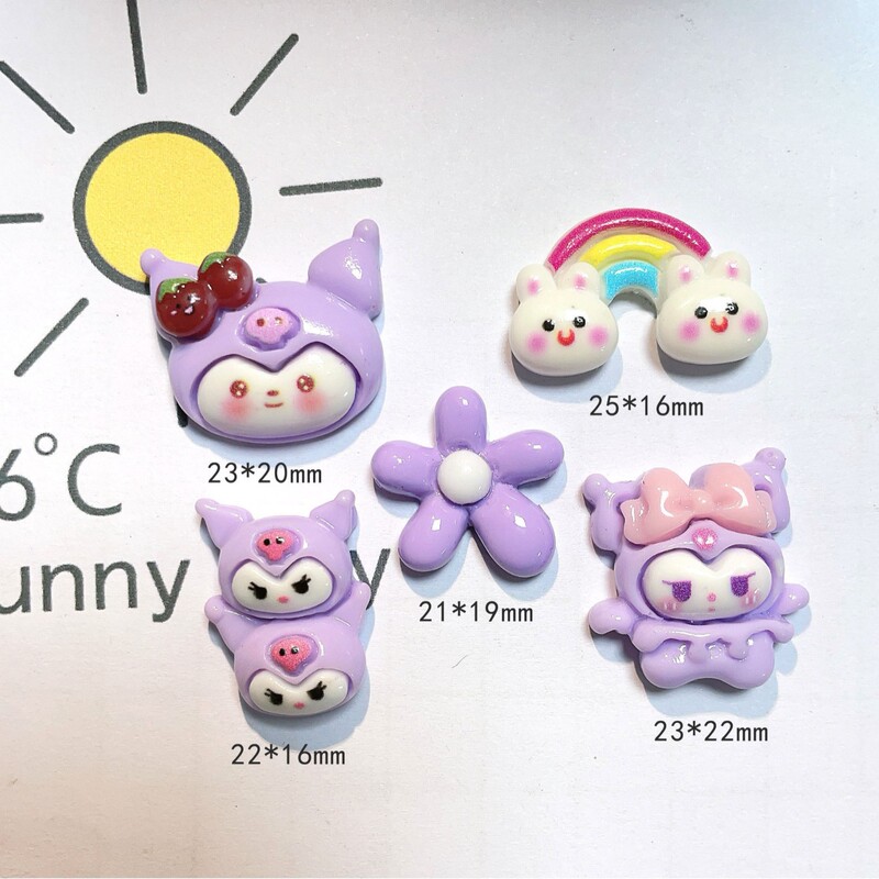 Cartoon bright purple kulomi sanrio rainbow rabbit five-petal flower diy cream glue jewelry accessories Cartoon bright purple kulomi sanrio rainbow rabbit five-petal flower diy cream glue jewelry accessories