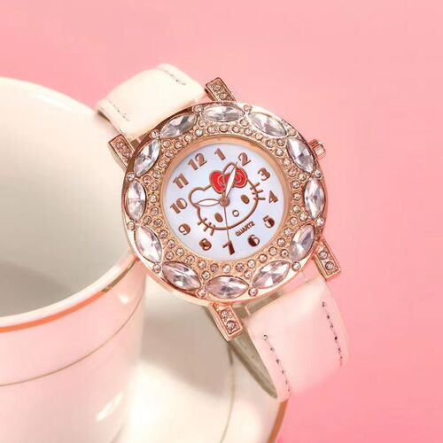 Children's Cartoon Kitten Strap Watch for Boys and Girls, Fashion Belt with Diamond Decoration, Quartz Watch for Ladies