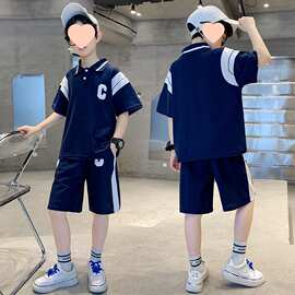 男宝宝夏装运动套装2024新款网红中小童装夏季男孩短袖POLO衫洋气