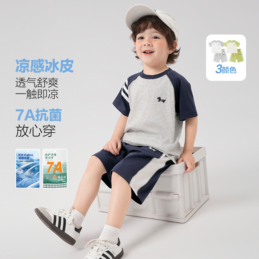 Boys' Antibacterial Academy Style Sports suit Summer Wear Children's Wear Children's Baby Summer Short-sleeved T-shirt Shorts Two-piece Set