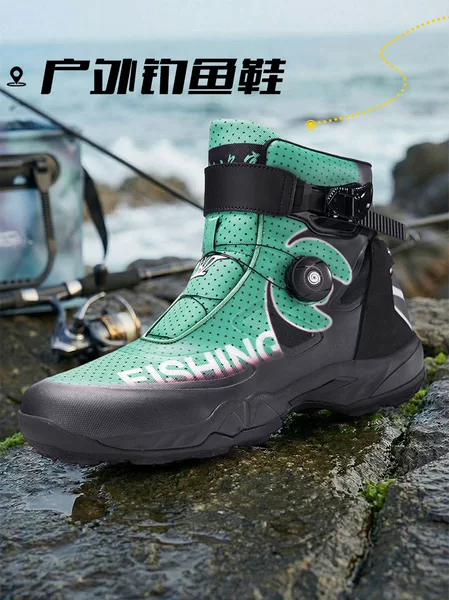 Customized Professional Outdoor Sports Fishing Shoes for Men and Women, High-Top Rotating Buckle Luxury Couple Shoes, Large Size 45, Water-Resistant Shoes