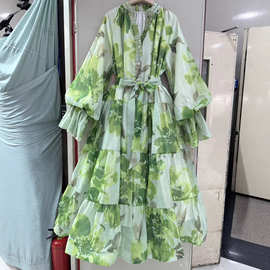 设计感日落下的柠檬树 2025秋季新款波西米亚风波嬉荷叶边连衣裙