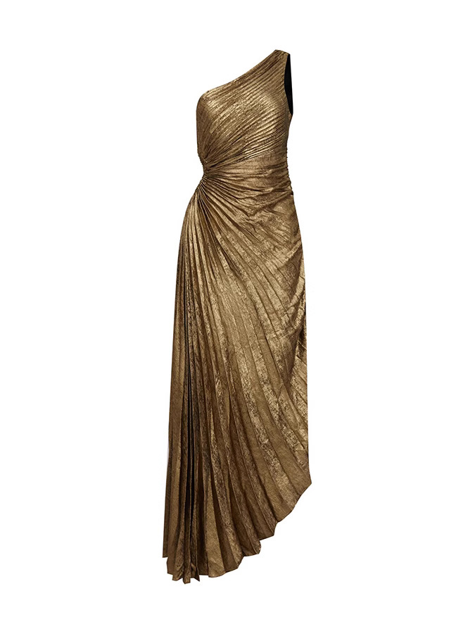 Women's Sleeveless Dress With Pleated Folds And Diagonal Shoulder Design, Single-Shoulder Style, Size 8125_ecoleips.com