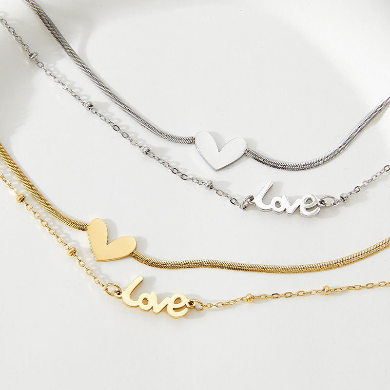 Daily Occasion 304 Stainless Steel Material Wholesale Jewelry Fashion Letter Heart Shape 304 Stainless Steel 16K Gold Plated White Gold Plated Gold Plated Plating Anklet