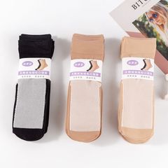 春秋女士天鵝絨加絨加厚棉底絲襪防滑襪子女腳底加棉鬆口短絲襪