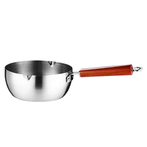 304 Food-Grade Japanese Sembei Pot Stainless Steel Milk Pot Wooden Handle Thick Noodle Pot Single Handle Baby Food Milk Pot