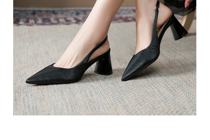 Sandal cao gót nữ mũi nhọn hở gót gót thô vân cá sấu, gót 6–8 cm — Màu hồng nhạt, Màu vàng nhạt, màu đen chi tiết 12