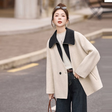 2025新款双面羊大衣女中长款宽松羊毛呢子外套拉链假两件女C3601