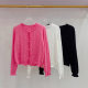 2024 early spring new diamond button decorative ruffled round neck diamond lattice letters jacquard long sleeve knitted cardigan top women