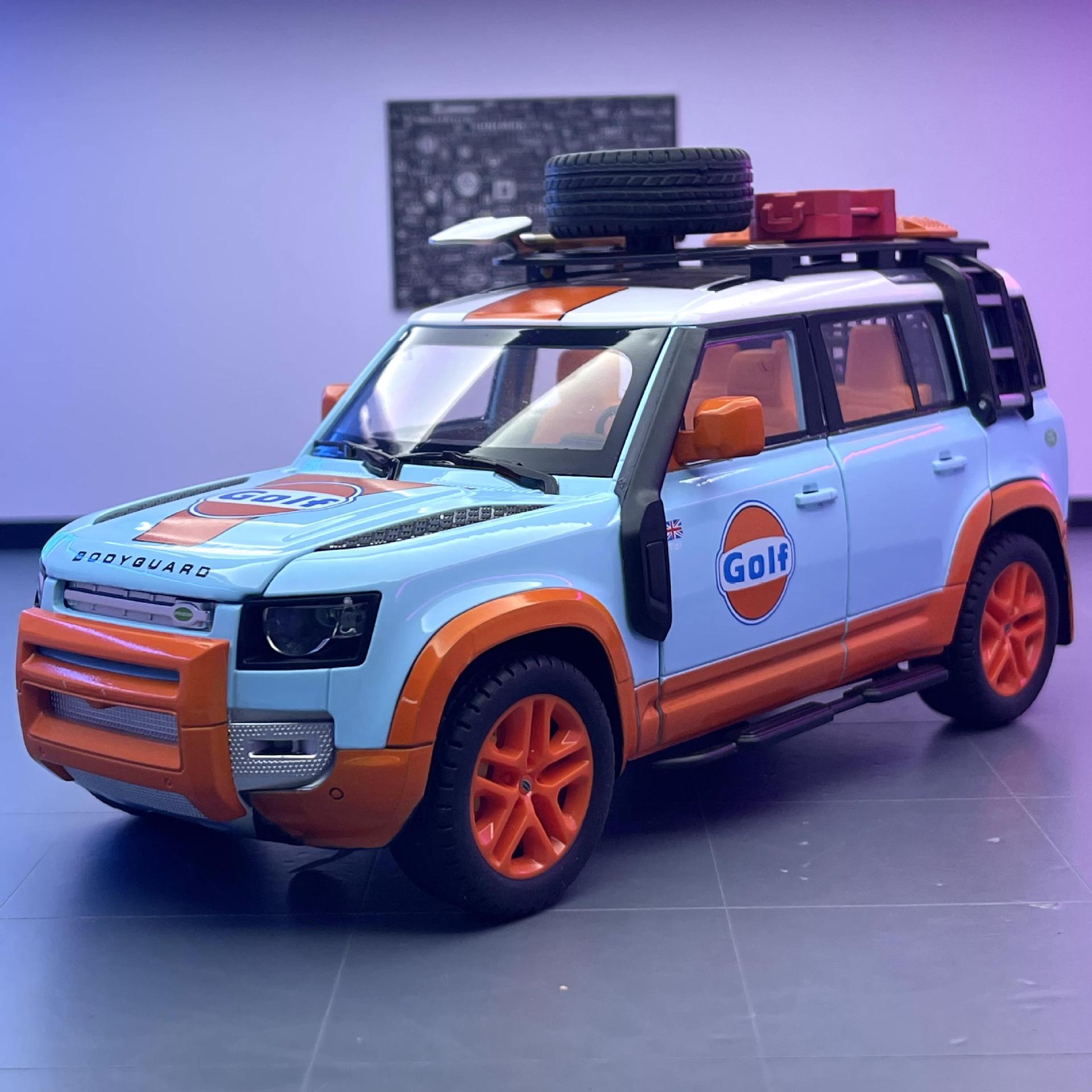 Modelo de coche de aleación de arte famoso 1:22 Land Rover Defender Vehículo todoterreno Copa de camello Retract Sound Light Modelo de coche Decoración de juguete