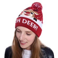 圣诞元素提花帽子圣诞配饰礼品帽户外运动帽带灯LED帽子针织帽女