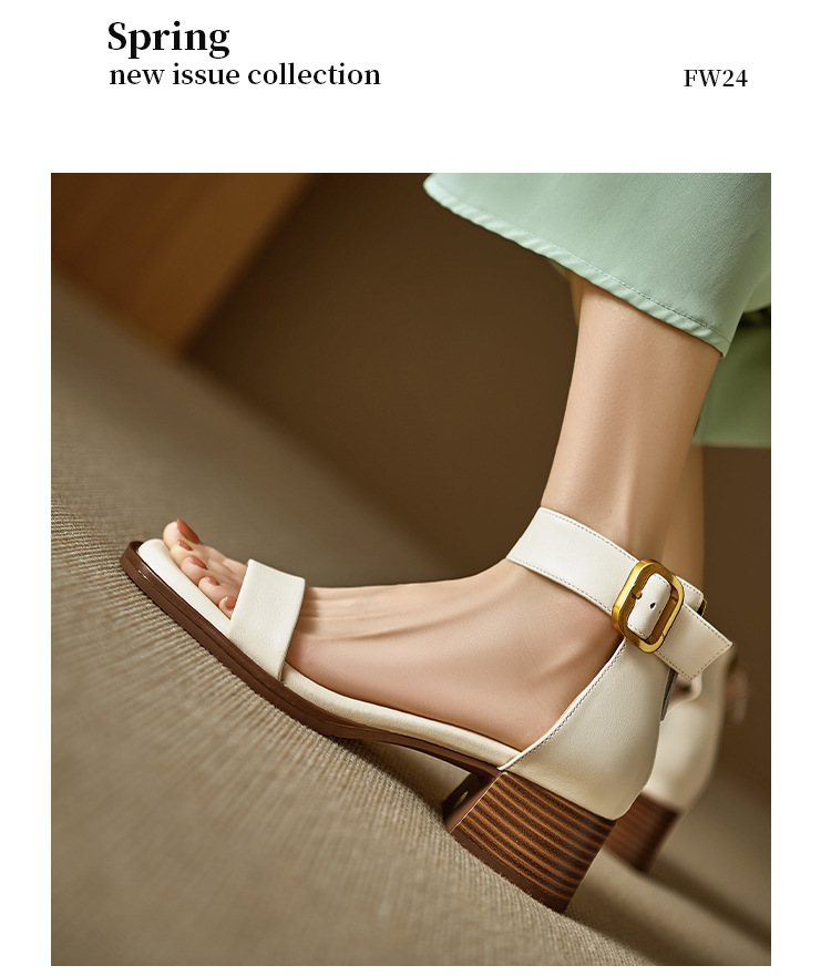 Sandal quai ngang cổ điển kiểu Pháp gót thô 5 cm cho nữ đi làm — Màu nâu, Màu đen, Màu trắng chi tiết 10