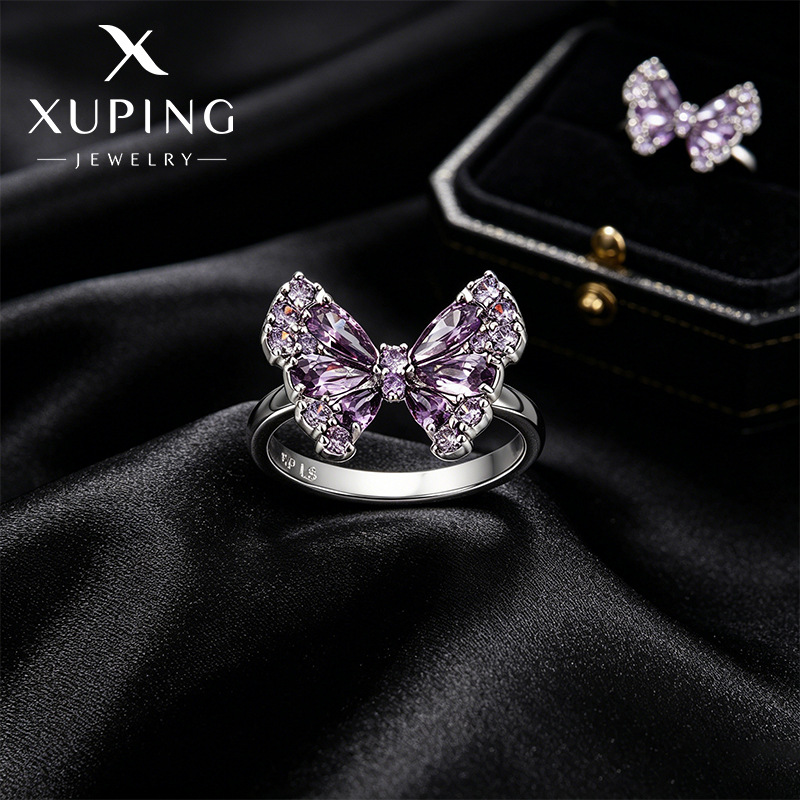 Xuping Color Bao serie mariposa púrpura ligera anillo de lujo temperamento aleación de cobre chapado blanco anillo de moda europea y americana