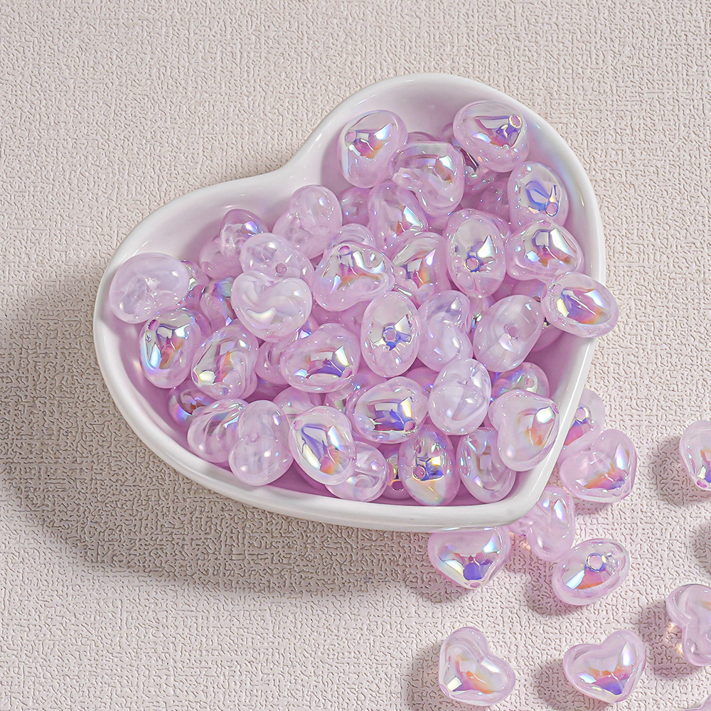 30 colores AB hilo de niebla transparente nube niebla a través del agujero amor cuentas brazaletes de bricolaje cadena de teléfono móvil material de joyería en forma de corazón