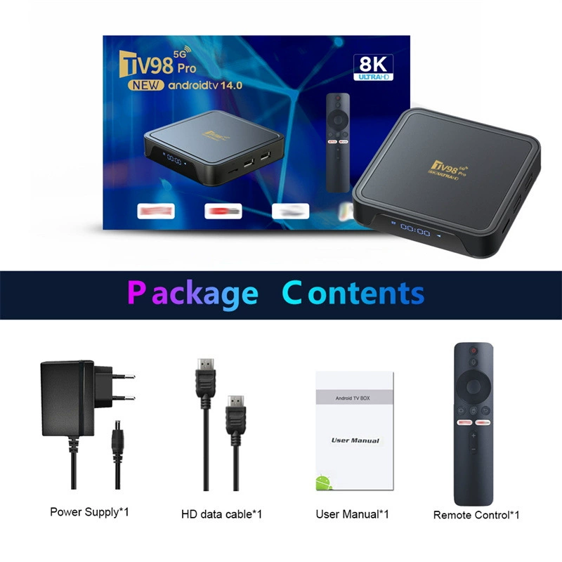 Приставка для ТВ Foreign trade TV98PRO 8K HD 60fps, ТВ-бокс, 5G Wi-Fi, Bluetooth, голосовой пульт