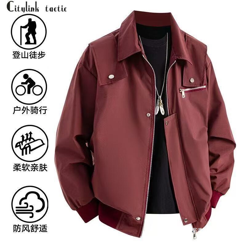 Retro Workwear Solid Color Zipper Decorative Jacket Spring and Autumn New Versatile American-Style Lapel High Street Casual Jacket for Men Retro Workwear Solid Color Zipper Decorative Jacket Spring and Autumn New Versatile American-Style Lapel High Street Casual Jacket for Men