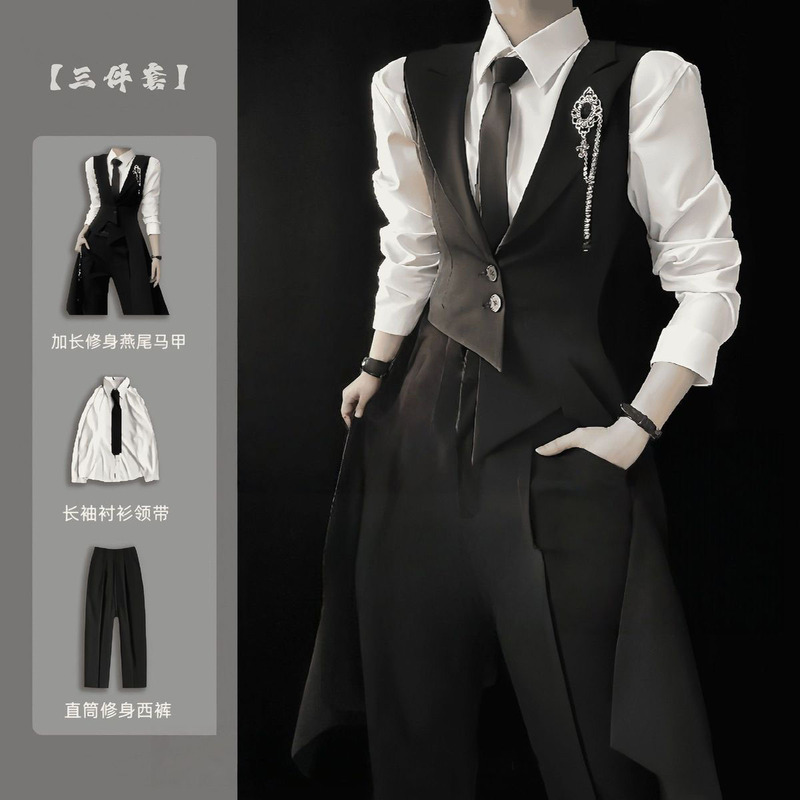 New Neutral Style Suit with Waist and Extended Swallowtail Vest Shirt Slim Suit Gender-Neutral Wear Design