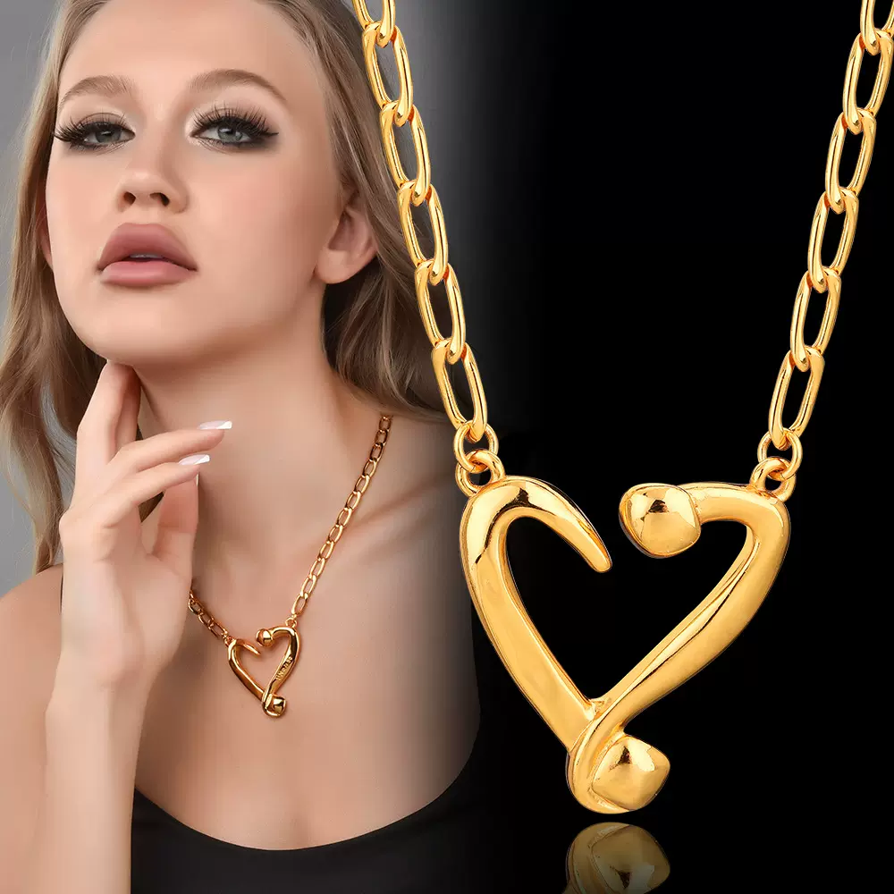 厂家直销跨境西班牙个性轻奢心形项链俄罗斯浪漫锁骨链气质女吊坠