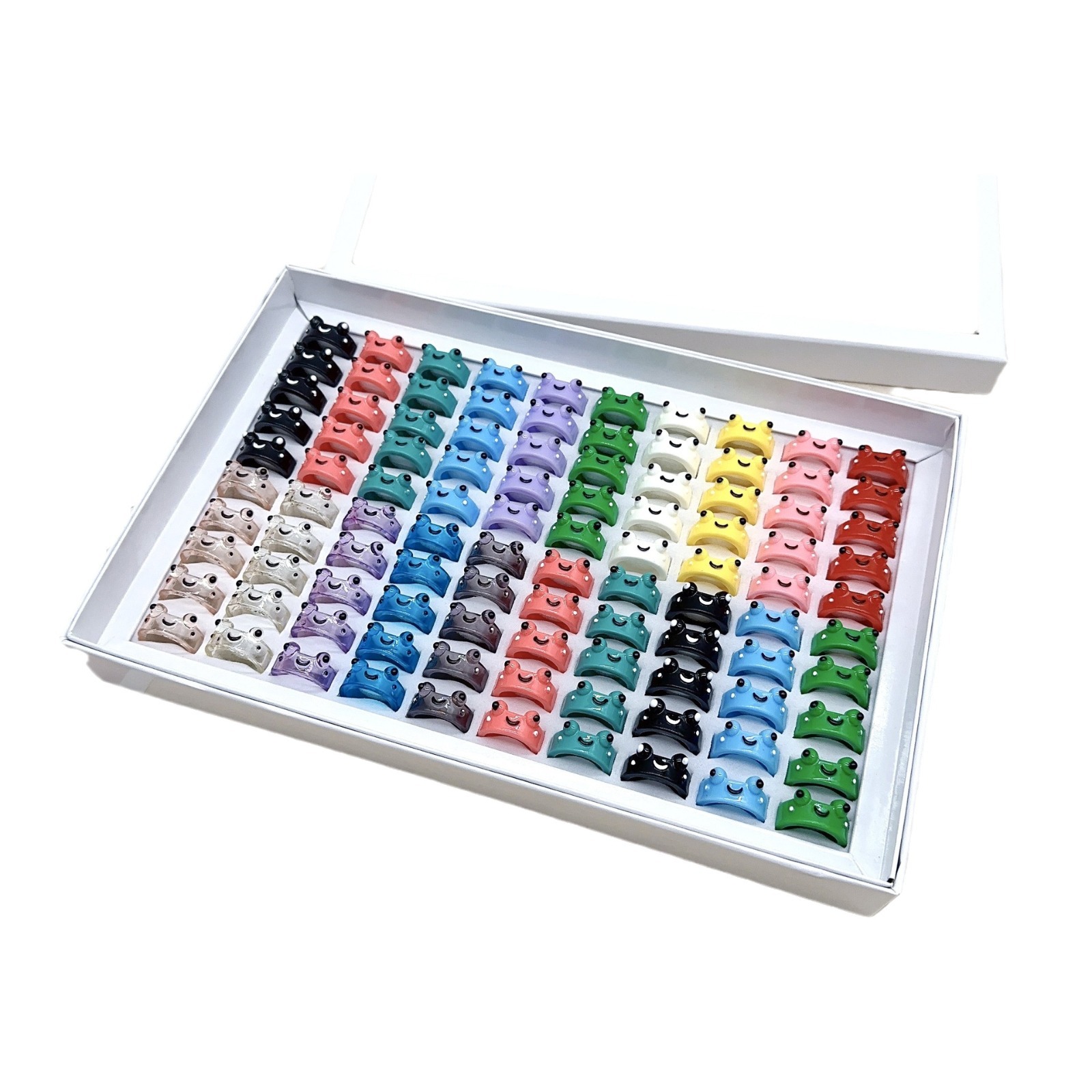 Anillo de resina de rana 100 en caja color mezclado transfronterizo Venta caliente colorido personalizado animal de dibujos animados lindo anillo