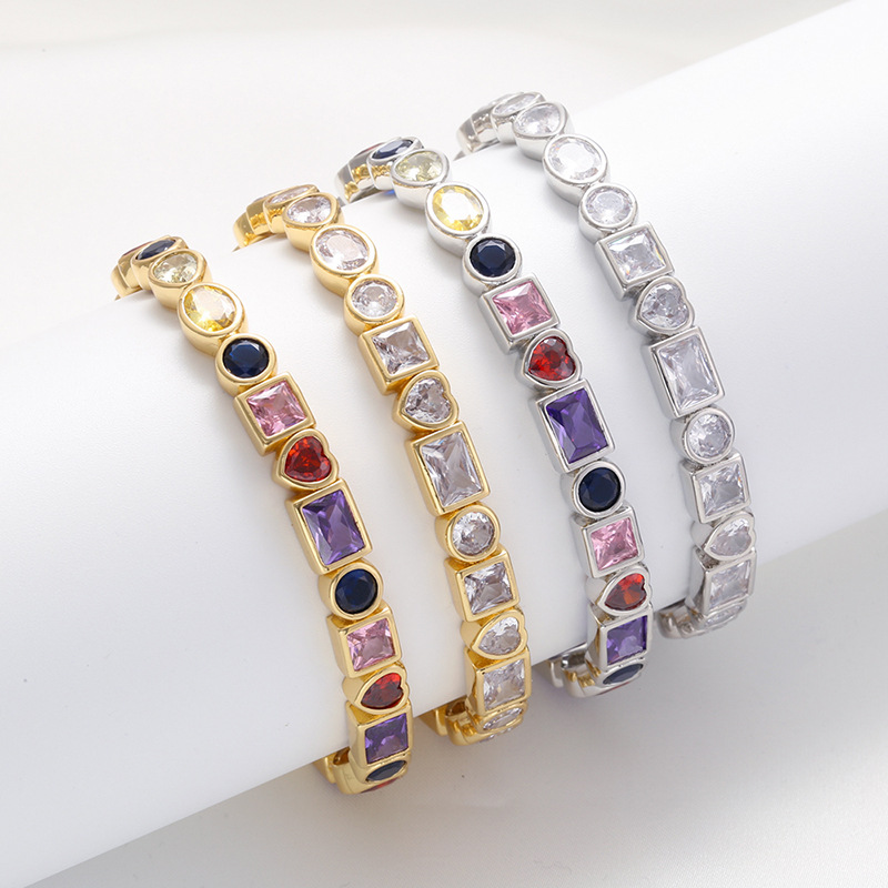 Cute Square Copper Inlay Rhinestones Bangle 1 Piece