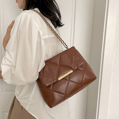 Personalized trendy rhombus embroidery chain bag for women  new style small fragrance simple portable casual fashion crossbody bag