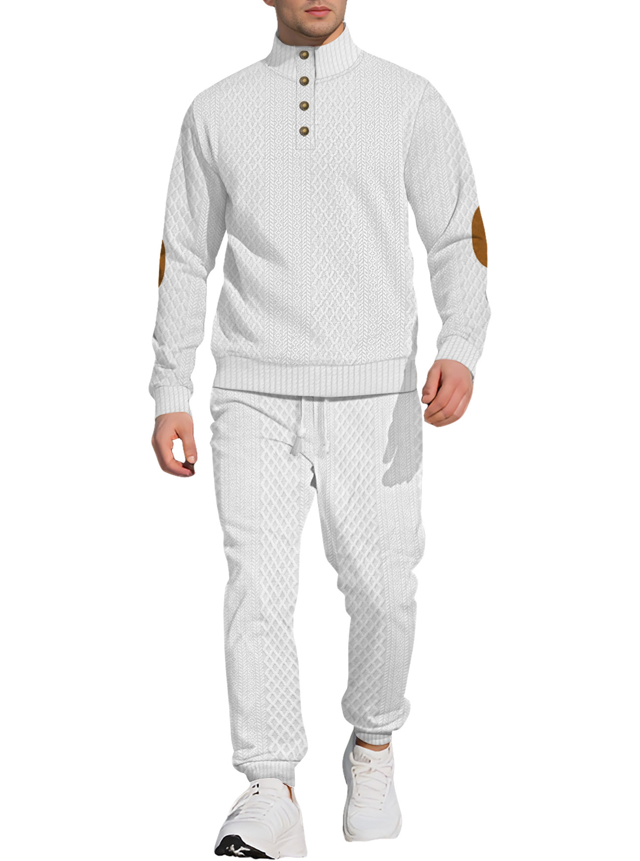 Nuevo Amazon transfronterizo europeo cuello de manga larga pantalones deportivos casuales al aire libre Jacquard set