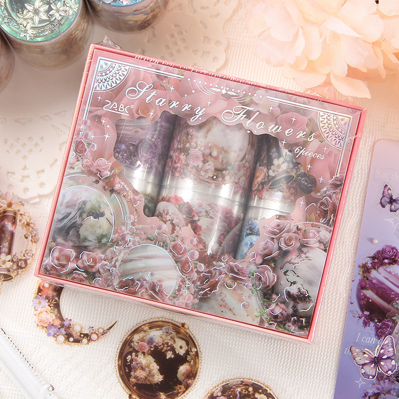 Starlight Dream transparente pegatinas de cinta adhesiva impermeable para mascotas rollo diy diario decoración pegatinas paisajísticas pegatinas estrelladas