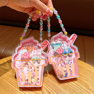 Children's Beaded Necklace Jewelry High-End Gift Box Set Girl Baby Hairpin Earrings Jewelry Birthday Gift Wholesale