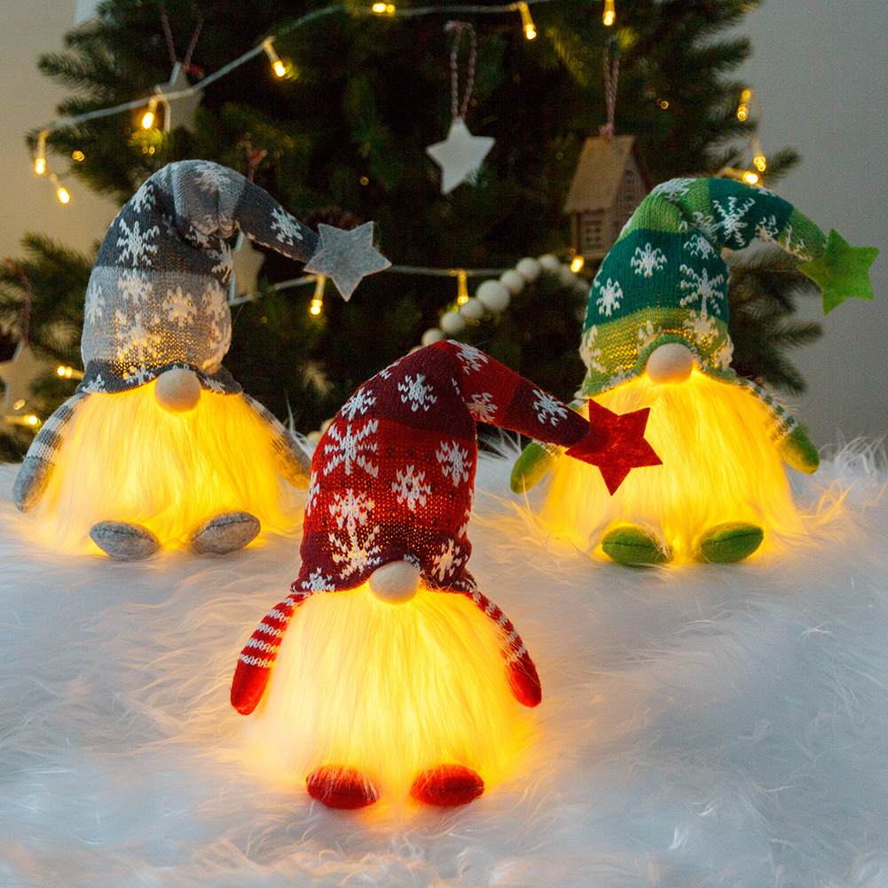 Nueva muñeca sin rostro transfronteriza con luz enano Rudolf peluche muñeca decoración regalo luminoso decoraciones de Navidad