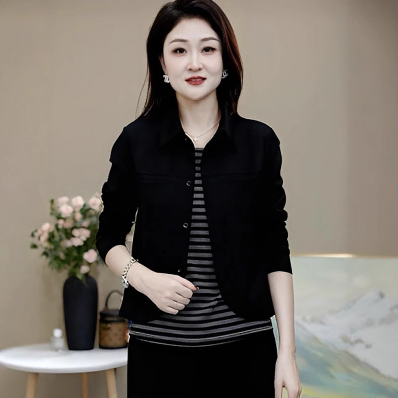 时尚假两件长袖衬衫女2025秋季新款洋气显瘦小个子百搭衬衣上衣潮|undefined