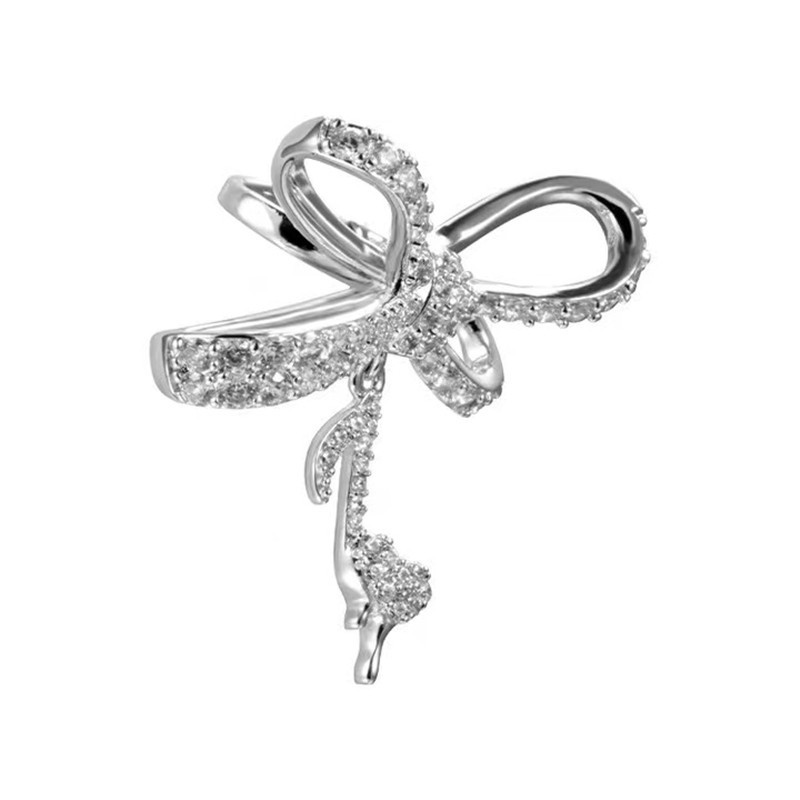 S925 Corea del Sur Luz de lujo completo diamante bowknot nota nicho diseño sentido earless oreja pendientes clip [un paquete]