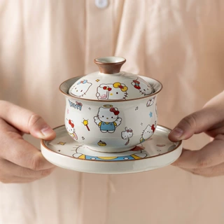 高颜值卡通hellokitty三才盖碗陶瓷家用办公泡茶碗可爱茶具送礼