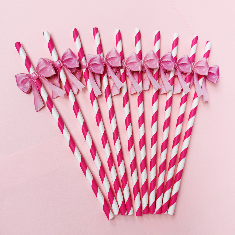 Suministros para fiestas transfronterizas Pajitas de lazo creativas Pajitas de papel desechables Pajitas de jugo de frutas Spot al por mayor
