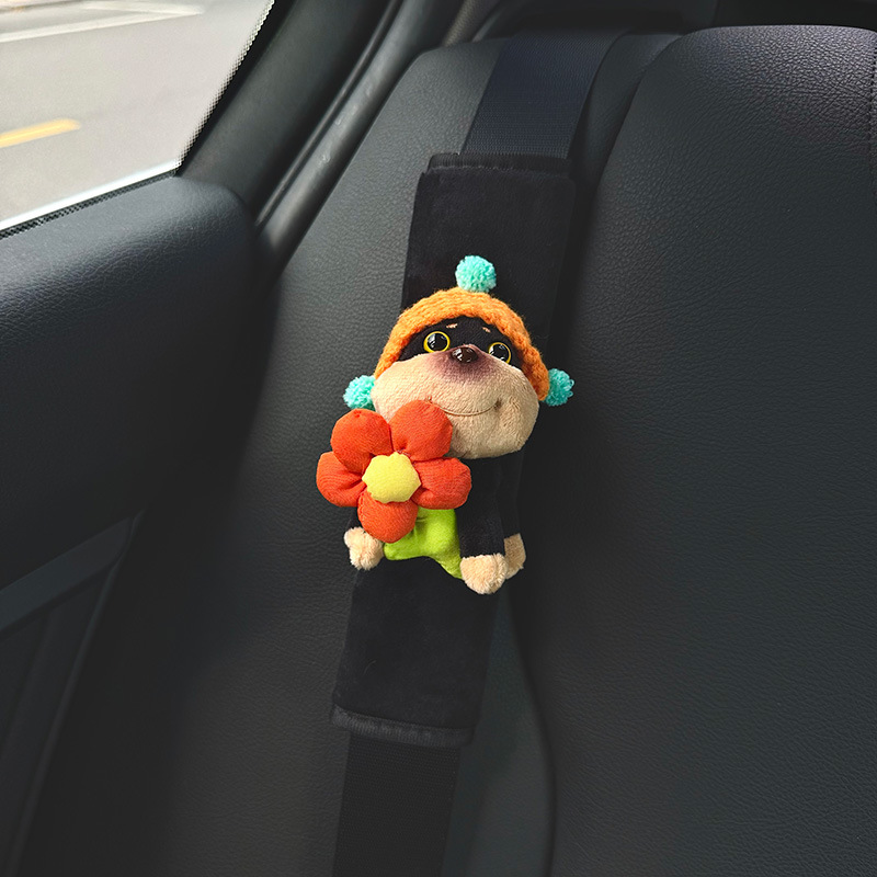 Abeja perro cinturón de coche funda de hombro cinturón de seguro de coche funda de mango accesorios de decoración de coche tela de flor de cuello anti-estrangulación
