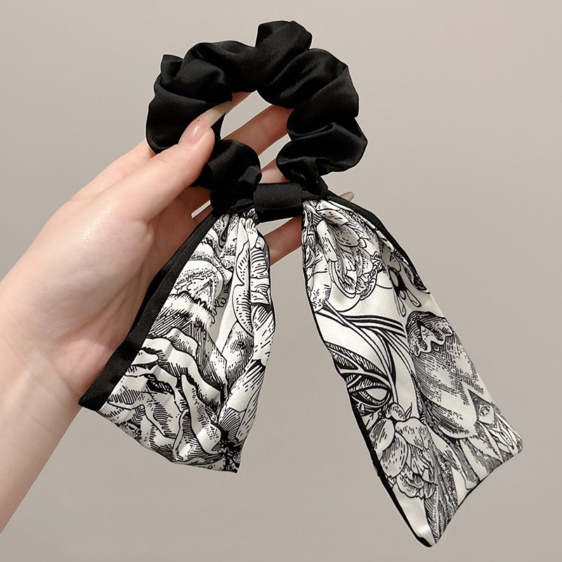 Nueva cinta de tinta china, bufanda de seda, anillo para el cabello, sentido de alto nivel femenino, cinta para el cabello, cuerda para el cabello, cuerda para el cabello, cola de caballo baja, cuerda para el cabello, accesorios para el cabello