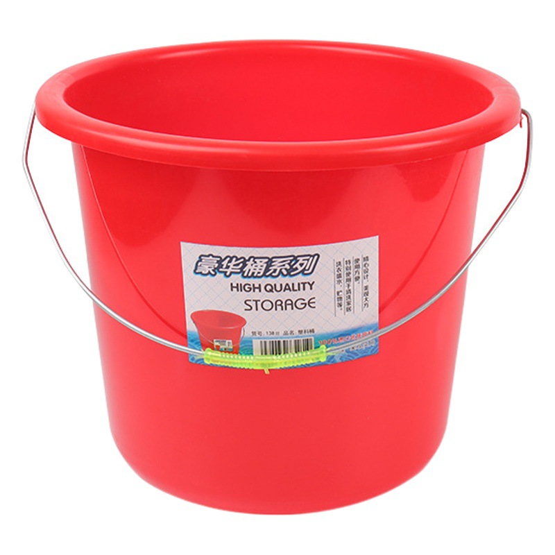 Large Red Plastic Bucket for Home Use, Thickened Plastic Water Storage Bucket with Lid, Printable Plastic Handle Bucket for Students